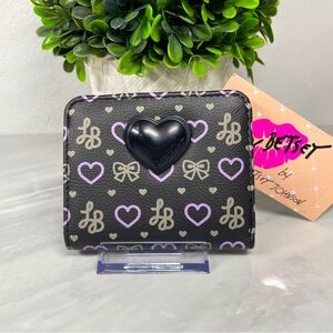 NEW Luv Betsey Multi Black Purple Heart‎ Bow LBMONEY Wallet